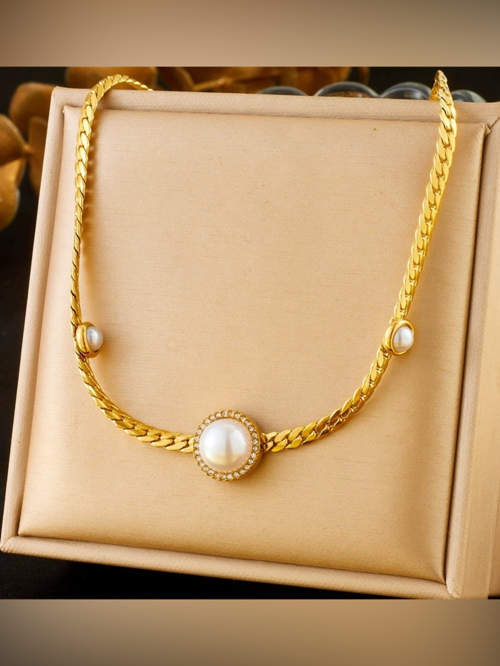 Gold Pearl Accent Necklace — Timeless Gold Finish